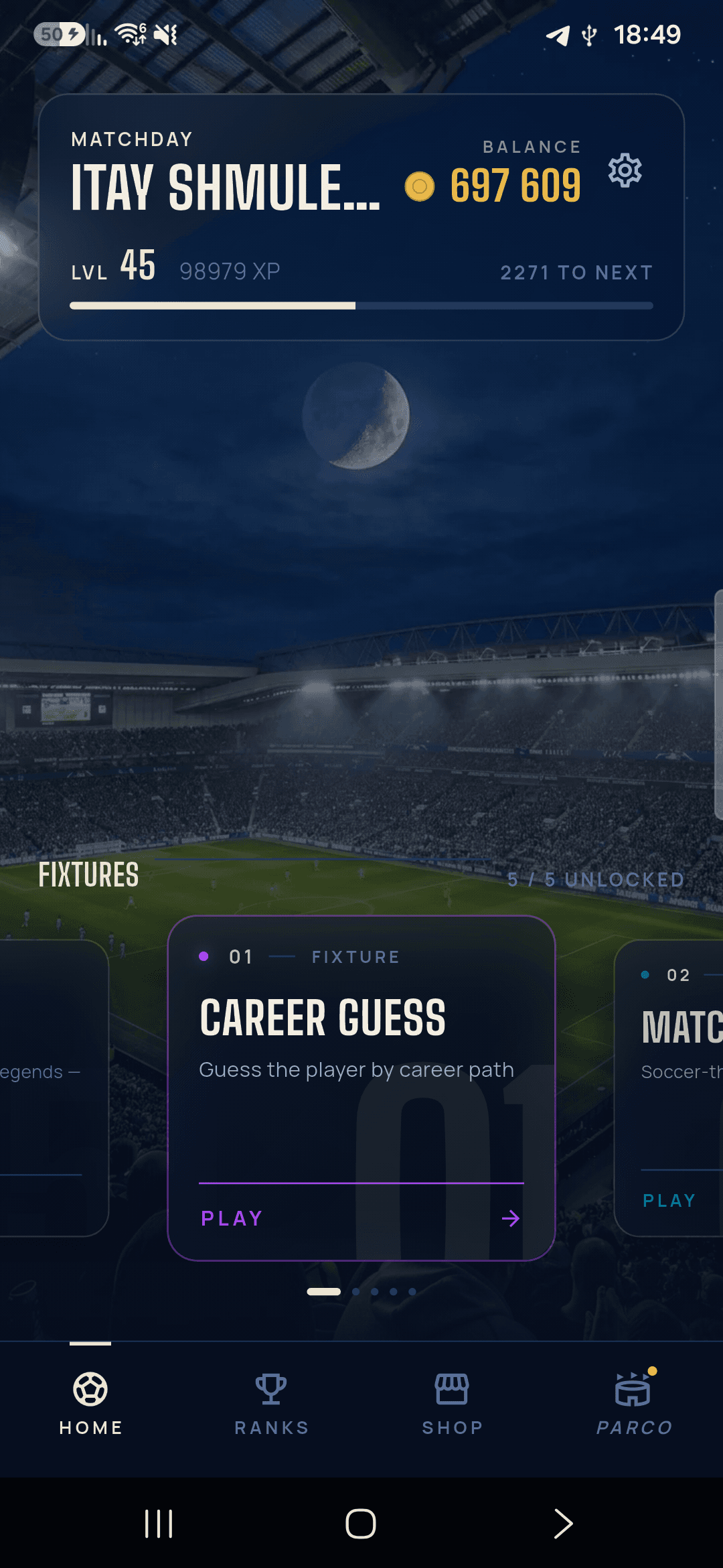 Calcio Central matchday screen